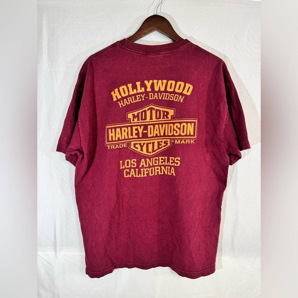 Harley Davidson HOLLYWOOD Los Angeles Men's Burgundy XL BIKER Shirt